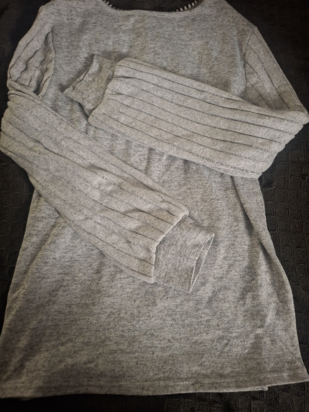 Light Gray Rib-Sleeve Women's Sweater